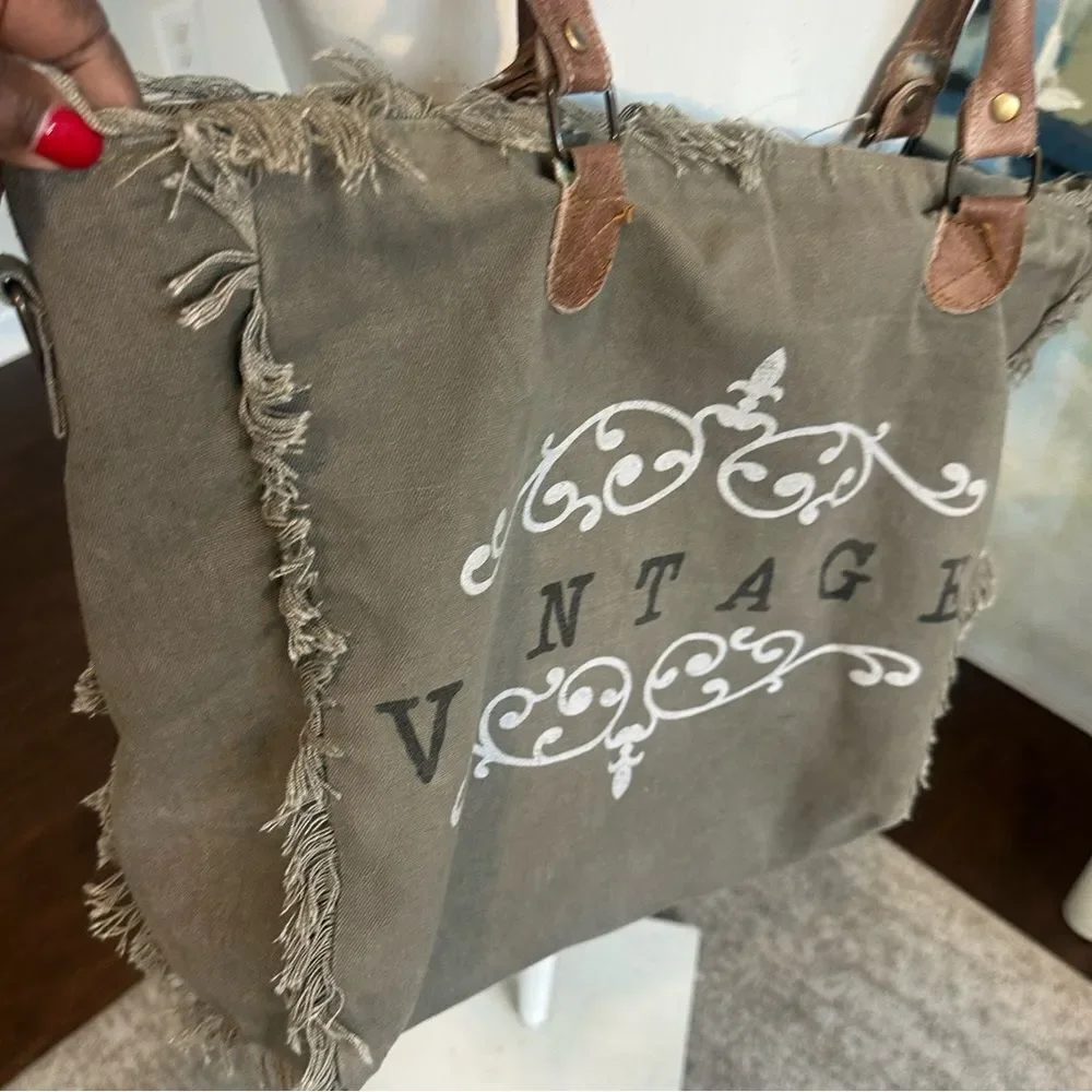 Vintage Addiction Canvas & Leather Tote Bag